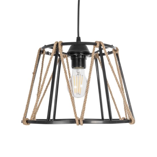 GLOBOSTAR® JUTE 203-0090 Μοντέρνο Κρεμαστό Φωτιστικό Οροφής με Ντουί 1 x E27 AC 220-240V IP20 - Μαύρο & Μπεζ - Μ30 x Π30 x Υ23cm