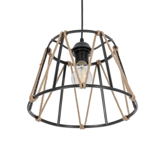 GLOBOSTAR® JUTE 203-0090 Μοντέρνο Κρεμαστό Φωτιστικό Οροφής με Ντουί 1 x E27 AC 220-240V IP20 - Μαύρο & Μπεζ - Μ30 x Π30 x Υ23cm