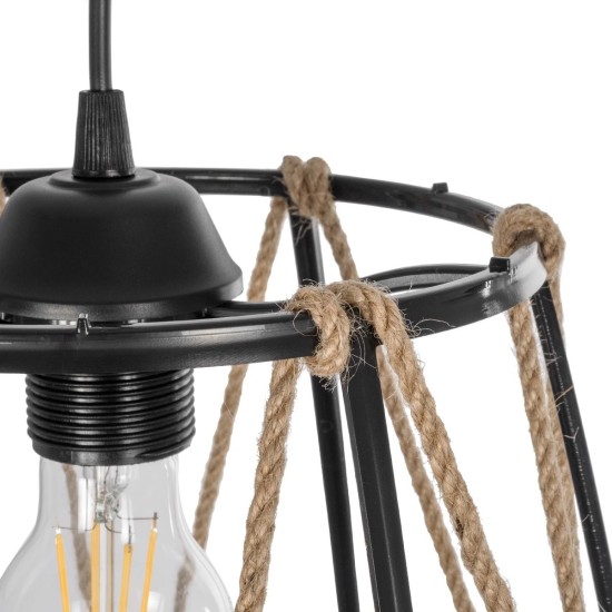 GLOBOSTAR® JUTE 203-0090 Μοντέρνο Κρεμαστό Φωτιστικό Οροφής με Ντουί 1 x E27 AC 220-240V IP20 - Μαύρο & Μπεζ - Μ30 x Π30 x Υ23cm