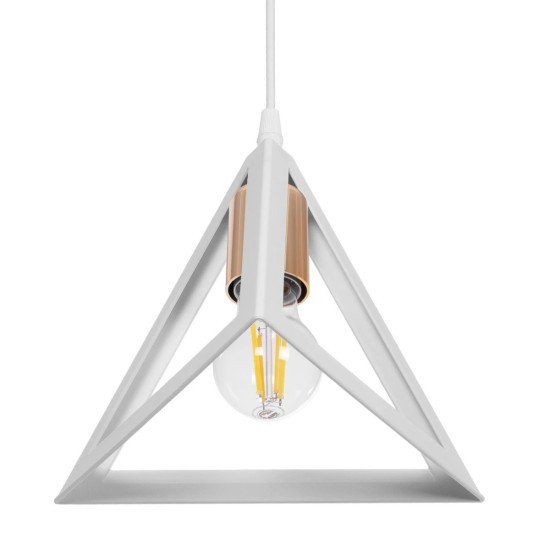 GLOBOSTAR® TRIANGLE 203-0165 Μοντέρνο Κρεμαστό Φωτιστικό Οροφής με Ντουί 1 x E27 AC 220-240V IP20 - Λευκό & Χάλκινο - Μ24 x Π24 x Υ22cm