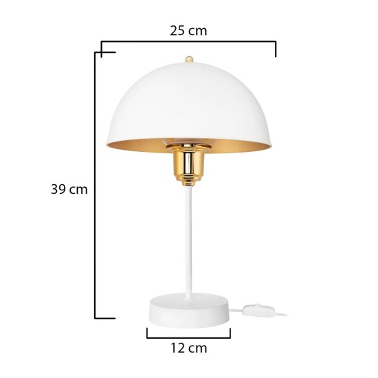 GLOBOSTAR® GAZETA 203-0302 Μοντέρνο Επιτραπέζιο Φωτιστικό Πορτατίφ με Ντουί 1 x E27 AC 220-240V IP20 - Λευκό & Χρυσό  - Μ25 x Π25 x Υ39cm