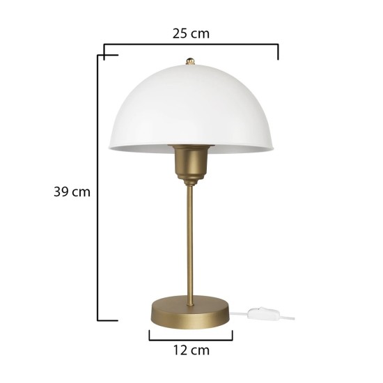 GLOBOSTAR® GAZETA 203-0303 Μοντέρνο Επιτραπέζιο Φωτιστικό Πορτατίφ με Ντουί 1 x E27 AC 220-240V IP20 - Λευκό & Μπρονζέ  - Μ25 x Π25 x Υ39cm