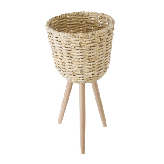 GloboStar® Artificial Garden LIMNOS 20300 Διακοσμητικό Πλεκτό Καλάθι - Κασπώ Γλάστρα - Flower Pot Μπεζ Φ26cm x Υ56cm