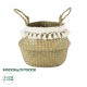 GloboStar® Artificial Garden MILOS 20306 Διακοσμητικό Ψάθινο Καλάθι - Κασπώ Γλάστρα - Flower Pot Μπεζ με Μακραμέ Φ17cm x Υ23cm