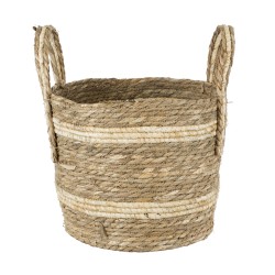 GloboStar® Artificial Garden NAXOS 20333 Διακοσμητικό Πλεκτό Καλάθι - Κασπώ Γλάστρα - Flower Pot Μπεζ με Καφέ Φ30cm x Υ26cm GloboStar® Artificial Garden NAXOS 20333 Διακοσμητικό Πλεκτό Καλάθι - Κασπώ Γλάστρα - Flower Pot Μπεζ με Καφέ Φ30cm x Υ26cm