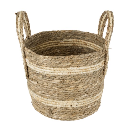 GloboStar® Artificial Garden NAXOS 20333 Διακοσμητικό Πλεκτό Καλάθι - Κασπώ Γλάστρα - Flower Pot Μπεζ με Καφέ Φ30cm x Υ26cm GloboStar® Artificial Garden NAXOS 20333 Διακοσμητικό Πλεκτό Καλάθι - Κασπώ Γλάστρα - Flower Pot Μπεζ με Καφέ Φ30cm x Υ26cm