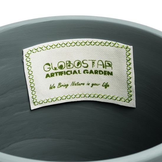 GloboStar® Artificial Garden NAPOLI 20495 Διακοσμητικό Κεραμικό Κασπώ Γλάστρα - Flower Pot Γκρι Πράσινο με Χρυσό Φ20 x Υ20cm