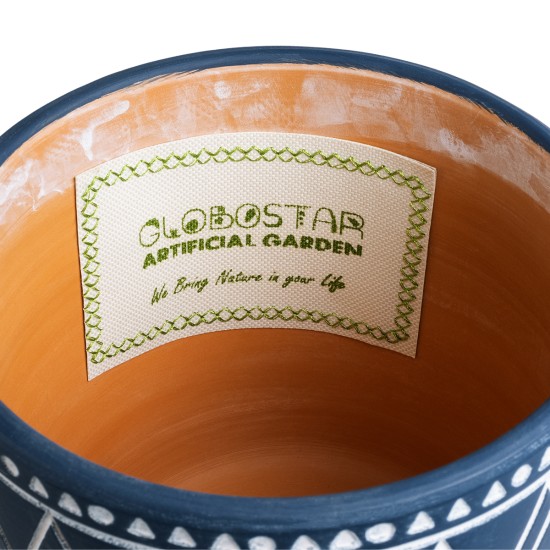 GloboStar® Artificial Garden MUMBAI 20508 Διακοσμητικό Κεραμικό Κασπώ Γλάστρα - Flower Pot Μπλε με Λευκό Φ16 x Υ16.5cm GloboStar® Artificial Garden MUMBAI 20508 Διακοσμητικό Κεραμικό Κασπώ Γλάστρα - Flower Pot Μπλε με Λευκό Φ16 x Υ16.5cm