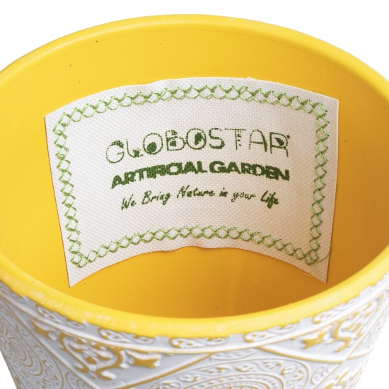 GloboStar® Artificial Garden RABAT 20518 Διακοσμητικό Κεραμικό Κασπώ Γλάστρα - Flower Pot Λευκό με Κίτρινο Φ14 x Υ13cm GloboStar® Artificial Garden RABAT 20518 Διακοσμητικό Κεραμικό Κασπώ Γλάστρα - Flower Pot Λευκό με Κίτρινο Φ14 x Υ13cm