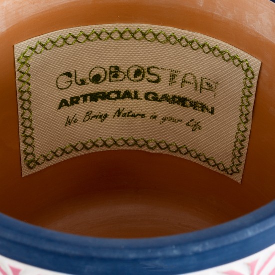 GloboStar® Artificial Garden BOMBAY 20521 Διακοσμητικό Κεραμικό Κασπώ Γλάστρα - Flower Pot Ροζ με Λευκό και Μπλε Φ14.5 x Υ13cm GloboStar® Artificial Garden BOMBAY 20521 Διακοσμητικό Κεραμικό Κασπώ Γλάστρα - Flower Pot Ροζ με Λευκό και Μπλε Φ14.5 x Υ13cm