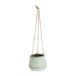 GloboStar® Artificial Garden BUBASTIS 20527 Κρεμαστό Διακοσμητικό Κεραμικό Κασπώ Γλάστρα - Flower Pot Λευκό με Πράσινο Φ13 x Υ10.5cm GloboStar® Artificial Garden BUBASTIS 20527 Κρεμαστό Διακοσμητικό Κεραμικό Κασπώ Γλάστρα - Flower Pot Λευκό με Πράσινο Φ13 x Υ10.5cm