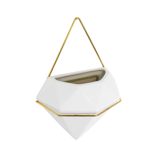 GloboStar® Artificial Garden LOUVRE 20534 Διακοσμητικό Κεραμικό Κασπώ Γλάστρα - Flower Pot Λευκό με Χρυσό Μ20 x Π10.5 x Υ30cm GloboStar® Artificial Garden LOUVRE 20534 Διακοσμητικό Κεραμικό Κασπώ Γλάστρα - Flower Pot Λευκό με Χρυσό Μ20 x Π10.5 x Υ30cm