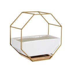GloboStar® Artificial Garden MANDRITE 20556 Διακοσμητικό Κεραμικό Κασπώ Γλάστρα - Flower Pot Λευκό με Χρυσό Μεταλλικό Πλέγμα και Καφέ Ξύλινη Βάση Μ18 x Π10 x Υ18cm GloboStar® Artificial Garden MANDRITE 20556 Διακοσμητικό Κεραμικό Κασπώ Γλάστρα - Flower Pot Λευκό με Χρυσό Μεταλλικό Πλέγμα και Καφέ Ξύλινη Βάση Μ18 x Π10 x Υ18cm