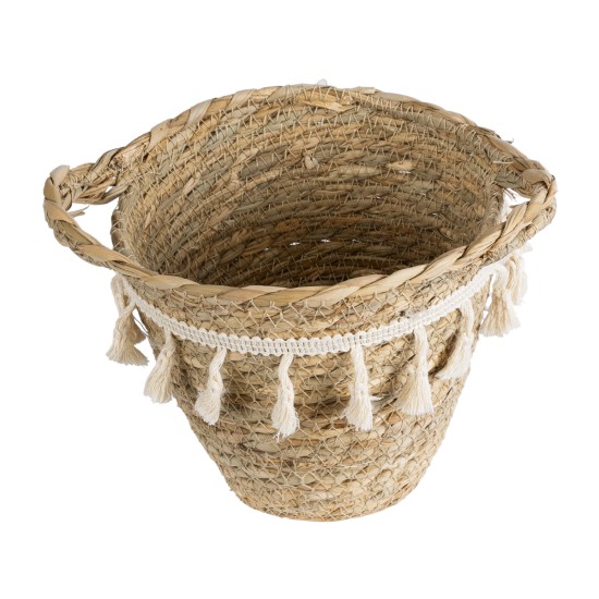 GloboStar® Artificial Garden SANTORINI 20572 Διακοσμητικό Πλεκτό Κασπώ Γλάστρα - Flower Pot Μπεζ με Λευκό Φ17 x Υ16cm GloboStar® Artificial Garden SANTORINI 20572 Διακοσμητικό Πλεκτό Κασπώ Γλάστρα - Flower Pot Μπεζ με Λευκό Φ17 x Υ16cm