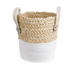 GloboStar® Artificial Garden NEVADA 20575 Διακοσμητικό Πλεκτό Κασπώ Γλάστρα - Flower Pot Μπεζ με Λευκό Φ23 x Υ23cm GloboStar® Artificial Garden NEVADA 20575 Διακοσμητικό Πλεκτό Κασπώ Γλάστρα - Flower Pot Μπεζ με Λευκό Φ23 x Υ23cm