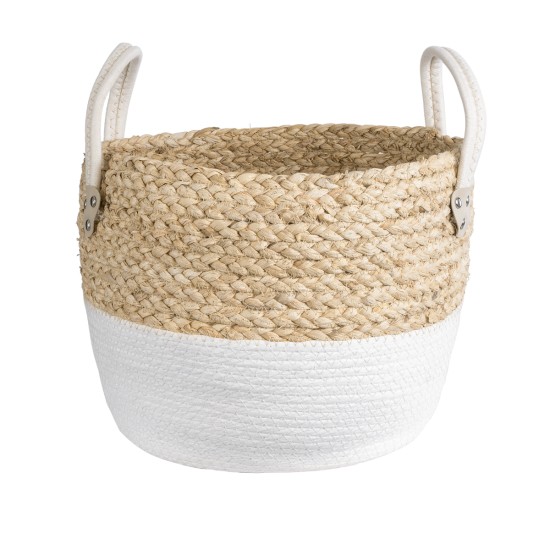 GloboStar® Artificial Garden NEVADA 20577 Διακοσμητικό Πλεκτό Κασπώ Γλάστρα - Flower Pot Μπεζ με Λευκό Φ33 x Υ28cm GloboStar® Artificial Garden NEVADA 20577 Διακοσμητικό Πλεκτό Κασπώ Γλάστρα - Flower Pot Μπεζ με Λευκό Φ33 x Υ28cm