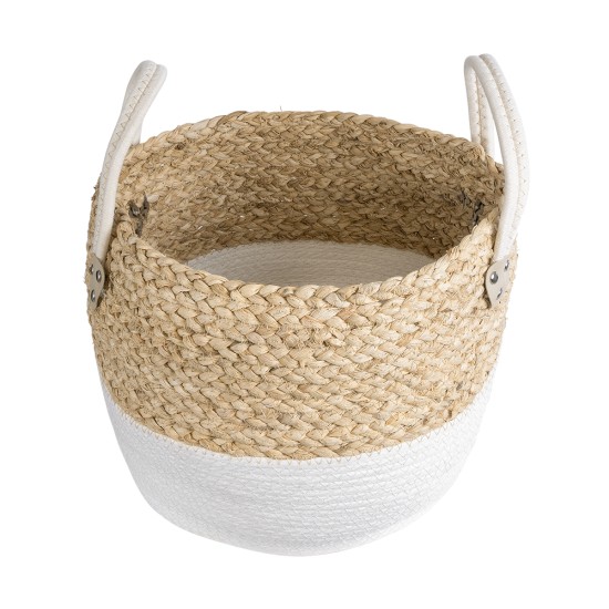 GloboStar® Artificial Garden NEVADA 20577 Διακοσμητικό Πλεκτό Κασπώ Γλάστρα - Flower Pot Μπεζ με Λευκό Φ33 x Υ28cm GloboStar® Artificial Garden NEVADA 20577 Διακοσμητικό Πλεκτό Κασπώ Γλάστρα - Flower Pot Μπεζ με Λευκό Φ33 x Υ28cm