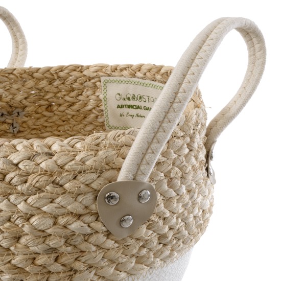 GloboStar® Artificial Garden NEVADA 20577 Διακοσμητικό Πλεκτό Κασπώ Γλάστρα - Flower Pot Μπεζ με Λευκό Φ33 x Υ28cm GloboStar® Artificial Garden NEVADA 20577 Διακοσμητικό Πλεκτό Κασπώ Γλάστρα - Flower Pot Μπεζ με Λευκό Φ33 x Υ28cm