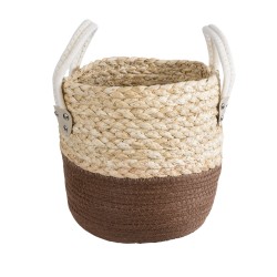 GloboStar® Artificial Garden CAROLINA 20578 Διακοσμητικό Πλεκτό Κασπώ Γλάστρα - Flower Pot Μπεζ με Καφέ και Λευκό Φ23 x Υ23cm GloboStar® Artificial Garden CAROLINA 20578 Διακοσμητικό Πλεκτό Κασπώ Γλάστρα - Flower Pot Μπεζ με Καφέ και Λευκό Φ23 x Υ23cm