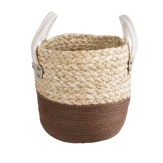 GloboStar® Artificial Garden CAROLINA 20578 Διακοσμητικό Πλεκτό Κασπώ Γλάστρα - Flower Pot Μπεζ με Καφέ και Λευκό Φ23 x Υ23cm GloboStar® Artificial Garden CAROLINA 20578 Διακοσμητικό Πλεκτό Κασπώ Γλάστρα - Flower Pot Μπεζ με Καφέ και Λευκό Φ23 x Υ23cm