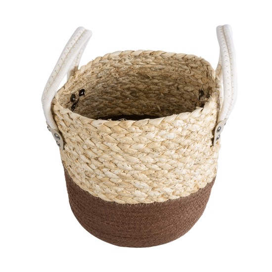 GloboStar® Artificial Garden CAROLINA 20578 Διακοσμητικό Πλεκτό Κασπώ Γλάστρα - Flower Pot Μπεζ με Καφέ και Λευκό Φ23 x Υ23cm GloboStar® Artificial Garden CAROLINA 20578 Διακοσμητικό Πλεκτό Κασπώ Γλάστρα - Flower Pot Μπεζ με Καφέ και Λευκό Φ23 x Υ23cm