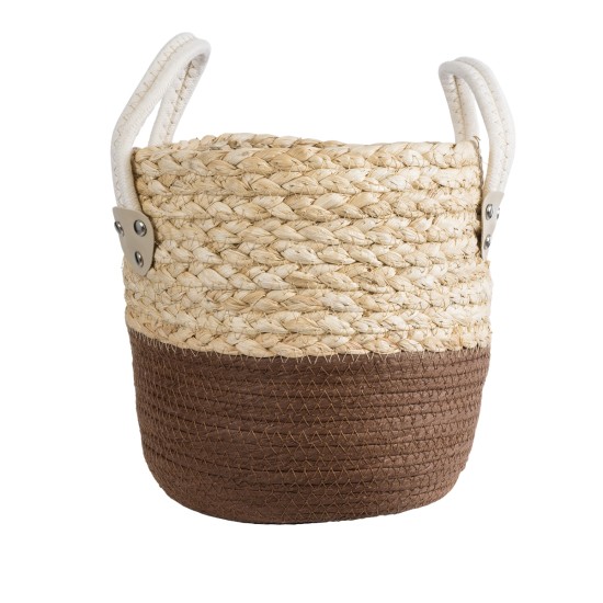 GloboStar® Artificial Garden CAROLINA 20578 Διακοσμητικό Πλεκτό Κασπώ Γλάστρα - Flower Pot Μπεζ με Καφέ και Λευκό Φ23 x Υ23cm GloboStar® Artificial Garden CAROLINA 20578 Διακοσμητικό Πλεκτό Κασπώ Γλάστρα - Flower Pot Μπεζ με Καφέ και Λευκό Φ23 x Υ23cm