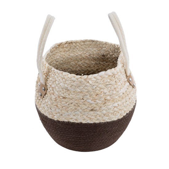 GloboStar® Artificial Garden CAROLINA 20579 Διακοσμητικό Πλεκτό Κασπώ Γλάστρα - Flower Pot Μπεζ με Καφέ και Λευκό Φ27 x Υ26cm GloboStar® Artificial Garden CAROLINA 20579 Διακοσμητικό Πλεκτό Κασπώ Γλάστρα - Flower Pot Μπεζ με Καφέ και Λευκό Φ27 x Υ26cm