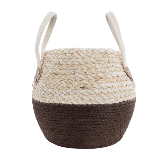 GloboStar® Artificial Garden CAROLINA 20579 Διακοσμητικό Πλεκτό Κασπώ Γλάστρα - Flower Pot Μπεζ με Καφέ και Λευκό Φ27 x Υ26cm GloboStar® Artificial Garden CAROLINA 20579 Διακοσμητικό Πλεκτό Κασπώ Γλάστρα - Flower Pot Μπεζ με Καφέ και Λευκό Φ27 x Υ26cm