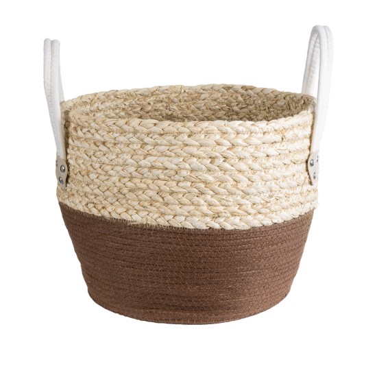 GloboStar® Artificial Garden CAROLINA 20580 Διακοσμητικό Πλεκτό Κασπώ Γλάστρα - Flower Pot Μπεζ με Καφέ και Λευκό Φ33 x Υ28cm GloboStar® Artificial Garden CAROLINA 20580 Διακοσμητικό Πλεκτό Κασπώ Γλάστρα - Flower Pot Μπεζ με Καφέ και Λευκό Φ33 x Υ28cm