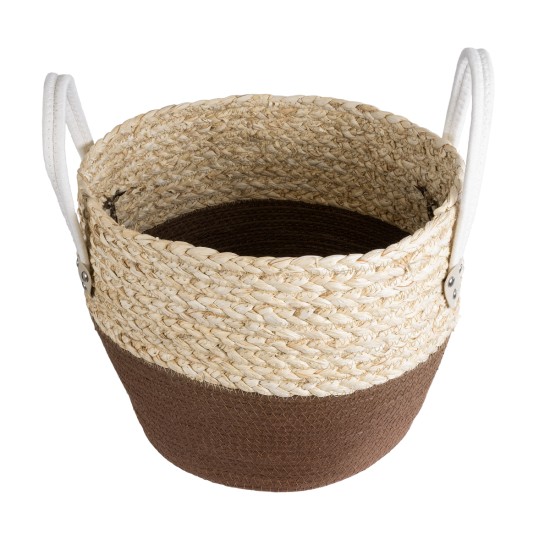 GloboStar® Artificial Garden CAROLINA 20580 Διακοσμητικό Πλεκτό Κασπώ Γλάστρα - Flower Pot Μπεζ με Καφέ και Λευκό Φ33 x Υ28cm GloboStar® Artificial Garden CAROLINA 20580 Διακοσμητικό Πλεκτό Κασπώ Γλάστρα - Flower Pot Μπεζ με Καφέ και Λευκό Φ33 x Υ28cm