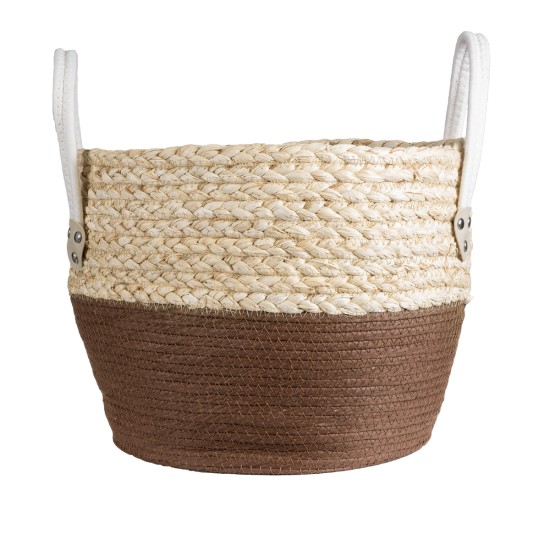 GloboStar® Artificial Garden CAROLINA 20580 Διακοσμητικό Πλεκτό Κασπώ Γλάστρα - Flower Pot Μπεζ με Καφέ και Λευκό Φ33 x Υ28cm GloboStar® Artificial Garden CAROLINA 20580 Διακοσμητικό Πλεκτό Κασπώ Γλάστρα - Flower Pot Μπεζ με Καφέ και Λευκό Φ33 x Υ28cm