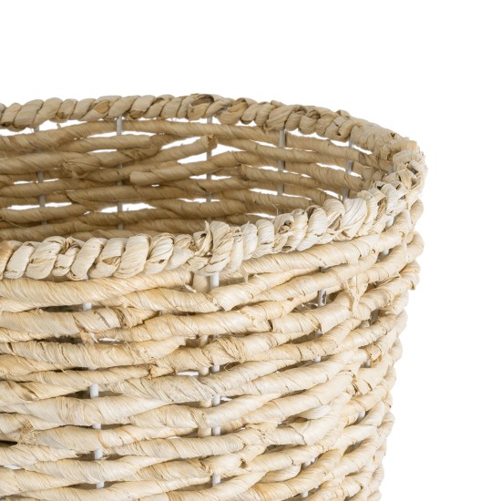 GloboStar® Artificial Garden LIMNOS 20582 Διακοσμητικό Πλεκτό Κασπώ Γλάστρα - Flower Pot Μπεζ με Μπεζ Ξύλο Φ26 x Υ66cm