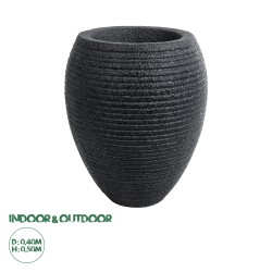GloboStar® Artificial Garden NASHVILLE 20716 Επιδαπέδιο Πολυεστερικό Τσιμεντένιο Κασπώ Γλάστρα - Flower Pot Μαύρο Φ40 x Υ50cm