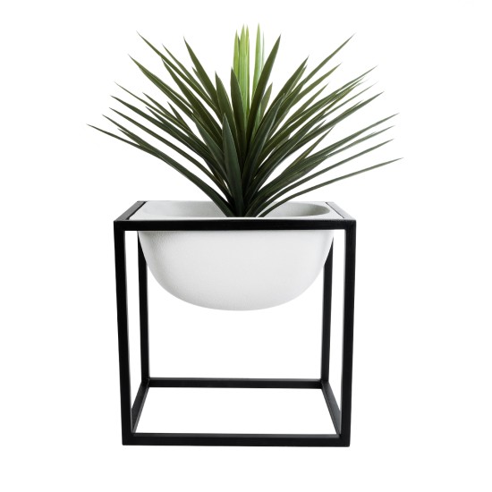 GloboStar® Artificial Garden FIORI 20754 Επιδαπέδιο Μεταλλικό Τσιμεντένιο Κασπώ Γλάστρα - Flower Pot Λευκό με Μαύρο Μ60 x Π40 x Υ60cm GloboStar® Artificial Garden FIORI 20754 Επιδαπέδιο Μεταλλικό Τσιμεντένιο Κασπώ Γλάστρα - Flower Pot Λευκό με Μαύρο Μ60 x Π40 x Υ60cm