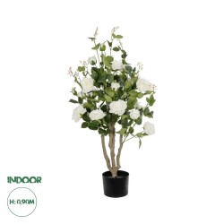GloboStar® Artificial Garden WHITE ROSES 21069 Τεχνητό Διακοσμητικό ΦυτόΤριανταφυλλιά Μ50 x Π50 x Υ90cm