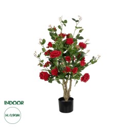 GloboStar® Artificial Garden RED ROSES 21070 Τεχνητό Διακοσμητικό ΦυτόΤριανταφυλλιά Μ50 x Π50 x Υ90cm