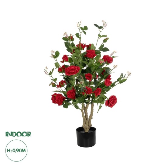 GloboStar® Artificial Garden RED ROSES 21070 Τεχνητό Διακοσμητικό ΦυτόΤριανταφυλλιά Μ50 x Π50 x Υ90cm