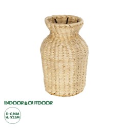 GLOBOSTAR® Artificial Garden HAVANA 21222 Διακοσμητικό Πλεκτό Βάζο - Καλάθι - Μπεζ - Μ16 x Π16 x Υ25cm