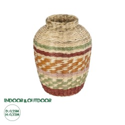 GLOBOSTAR® Artificial Garden TORONTO 21224 Διακοσμητικό Πλεκτό Βάζο - Καλάθι - Μπεζ & Πολύχρομο - Π25 x M25 x Υ32cm