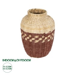 GLOBOSTAR® Artificial Garden TOULOUSE 21225 Διακοσμητικό Πλεκτό Βάζο - Καλάθι - Μπεζ & Κόκκινο - Π25 x M25 x Υ32cm