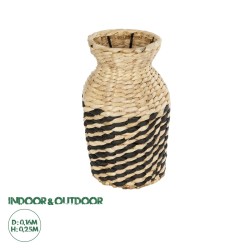 GLOBOSTAR® Artificial Garden VERSALLES 21226 Διακοσμητικό Πλεκτό Βάζο - Καλάθι - Μπεζ & Μαύρο - Π16 x M16 x Υ25cm