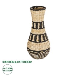 GLOBOSTAR® Artificial Garden MONTMARTRE 21227 Διακοσμητικό Πλεκτό Βάζο - Καλάθι - Μπεζ & Μαύρο - Π20 x M20 x Υ42cm