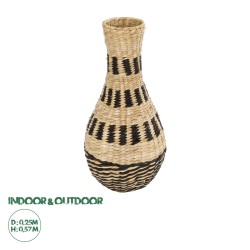 GLOBOSTAR® Artificial Garden HAVANA 21230 Διακοσμητικό Πλεκτό Βάζο - Καλάθι - Μπεζ & Μαύρο - Π25 x M25 x Υ57cm