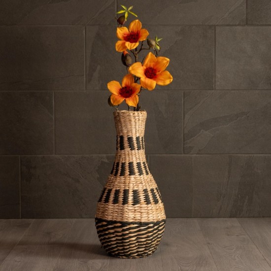 GLOBOSTAR® Artificial Garden HAVANA 21230 Διακοσμητικό Πλεκτό Βάζο - Καλάθι - Μπεζ & Μαύρο - Π25 x M25 x Υ57cm