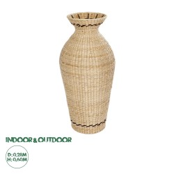 GLOBOSTAR® Artificial Garden MONTPELLIER 21237 Διακοσμητικό Πλεκτό Βάζο - Καλάθι - Μπεζ & Καφέ - Π28 x M28 x Υ60cm
