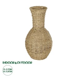GLOBOSTAR® Artificial Garden MAUI 21242 Διακοσμητικό Πλεκτό Βάζο - Καλάθι - Μπεζ - Π22 x M22 x Υ40cm