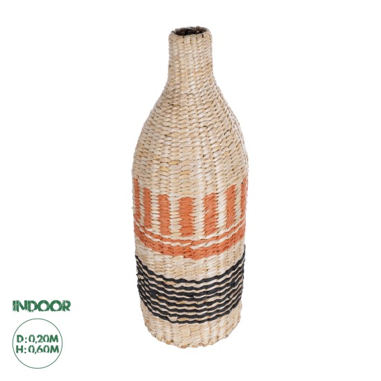 GLOBOSTAR® Artificial Garden AMMAN 21244 Διακοσμητικό Πλεκτό Βάζο - Καλάθι - Μπεζ & Μαύρο & Πορτοκαλί Π20 x M20 x Υ60cm
