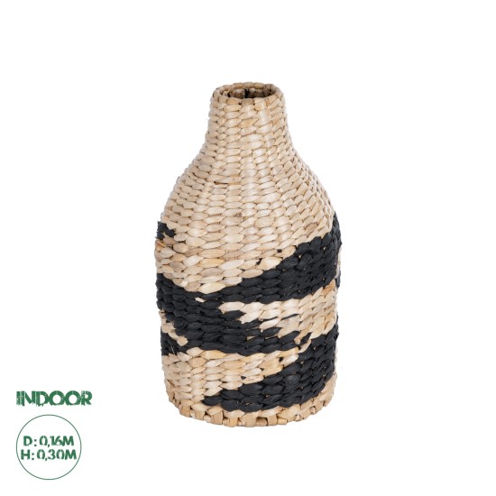 GLOBOSTAR® Artificial Garden JORDAN 21245 Διακοσμητικό Πλεκτό Βάζο - Καλάθι - Μπεζ & Μαύρο - Π16 x M16 x Υ30cm