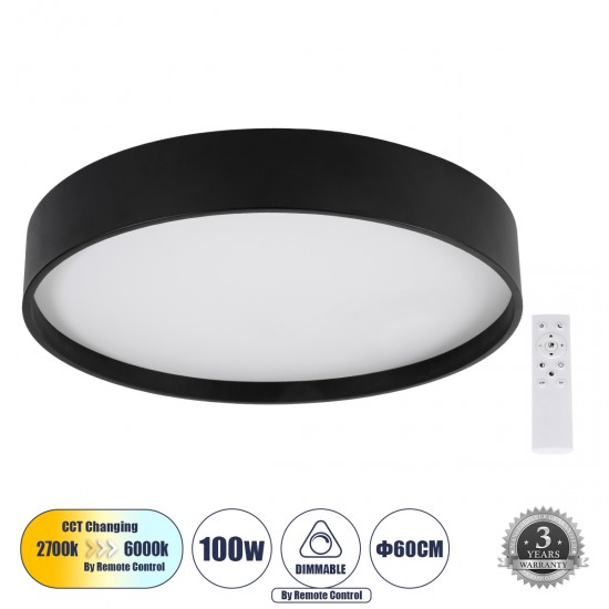 GLOBOSTAR® NARNIA 61259 Μοντέρνο Φωτιστικό Οροφής LED 100W 11500lm 120° AC 220-240V IP20 Ρυθμιζόμενο Λευκό CCT με Χειριστήριο από 2700K έως 6000K Dimmable - Lumileds SMD Chip - Μαύρο Ματ - Μ60 x Π60 x Υ10cm - 3 Χρόνια Εγγύηση GLOBOSTAR® NARNIA 61259 Μοντέρνο Φωτιστικό Οροφής LED 100W 11500lm 120° AC 220-240V IP20 Ρυθμιζόμενο Λευκό CCT με Χειριστήριο από 2700K έως 6000K Dimmable - Lumileds SMD Chip - Μαύρο Ματ - Μ60 x Π60 x Υ10cm - 3 Χρόνια Εγγύηση