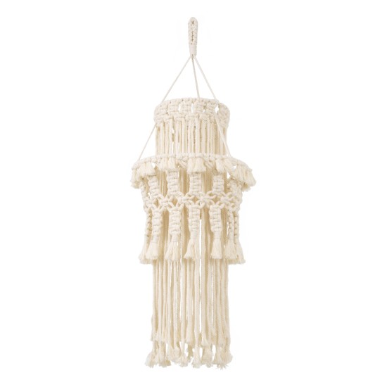 GloboStar® 36200 ETHIOPIA Boho Καπέλο Φωτιστικού- Μακραμέ Πλεκτό Χειροποίητο Μπεζ Βαμβακερό Νήμα - Μ30 x Π30 x Υ90cm